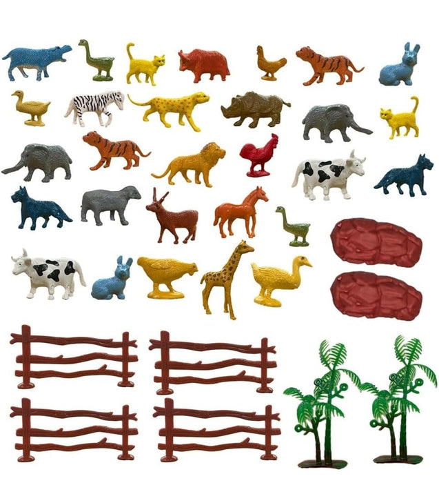 ToyMagic Animal Figure Toy Set of 31 Pcs|Farm & Jungle Animal Figure Playsets with Artificial Tree & Fencing|Birthday & Return Gifts|Learning Educational Animal Toyset for Kids 3+|Made in India