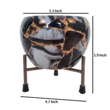 Metal Meena Planter Pots with Stand (Black Marble) - eLocalshop